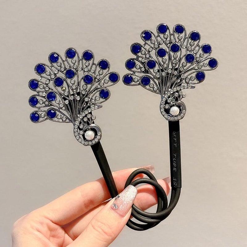 Lazy Hair Curler,Peacock Shape Hair Bun Maker Twister,Shining Rhinestone Deft Bun Maker for Long Hair,Easy Fast Snap Roll Hair Tool,Hair Accessories For Women - Image 3